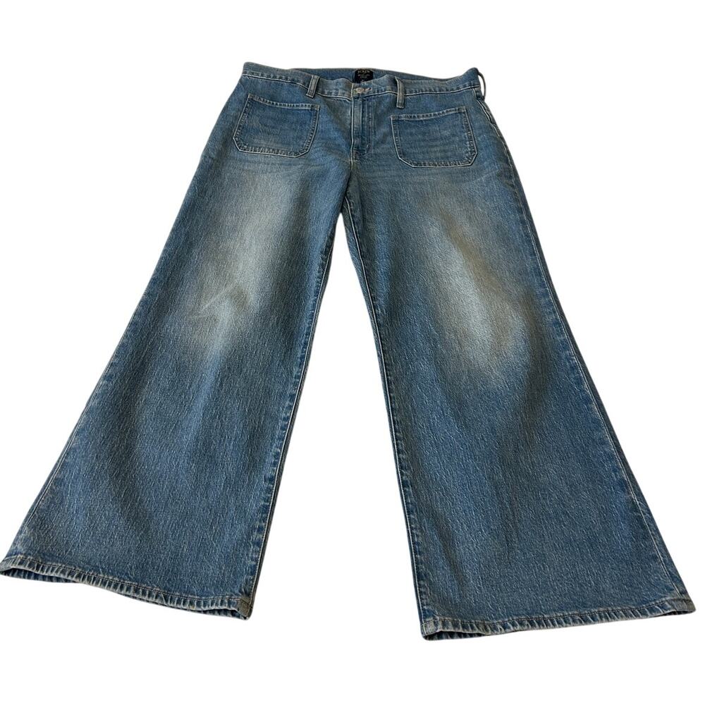 J.Crew Women's Jeans Crop Wide Leg Sz 31 Blue Patch Pocket‎ Boho 70s